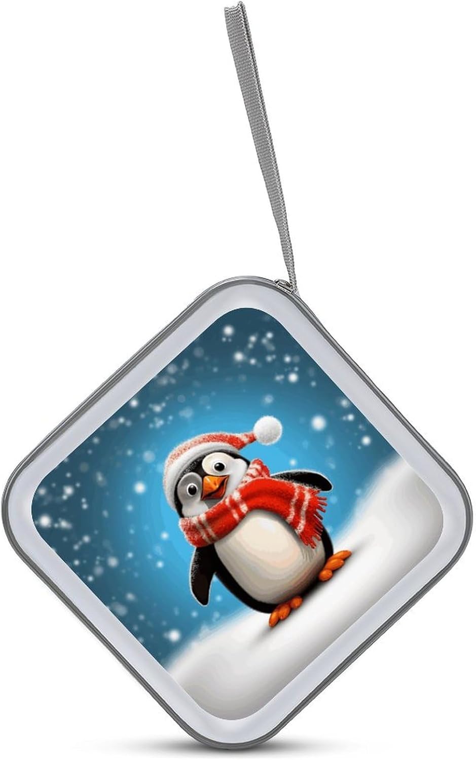 Christmas Funny Penguin CD Case 40 Capacity Case Zipper CD Collection Bag with Handles Cover DVD Storage Hard Plastic DVD Disc Cases Storage Binder for Car Home Office Travel
