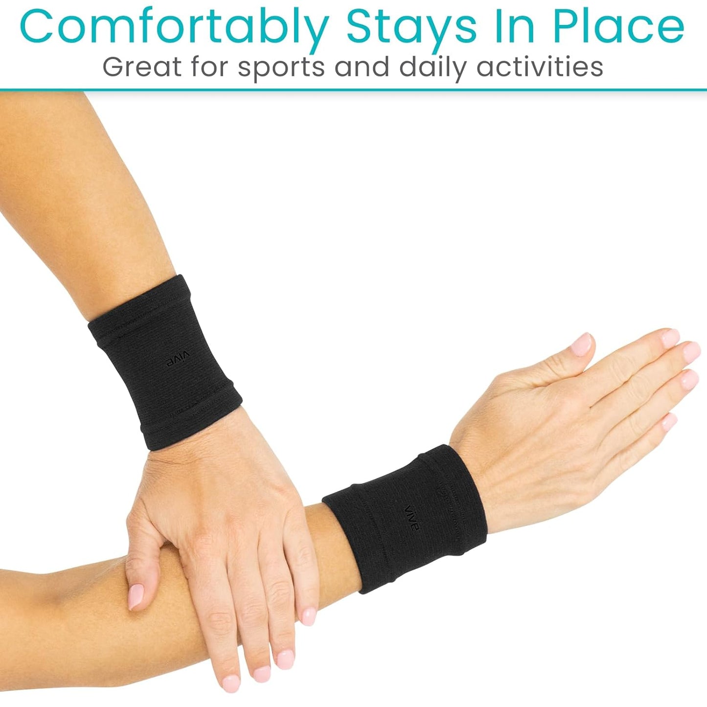 Vive Wrist Compression Sleeves for Women & Men (Pair) - Elastic Support Wristband for Pain Relief & Circulation - Wrist Support for Carpal Tunnel, Arthritis, Tendonitis - Great for Sports Injury