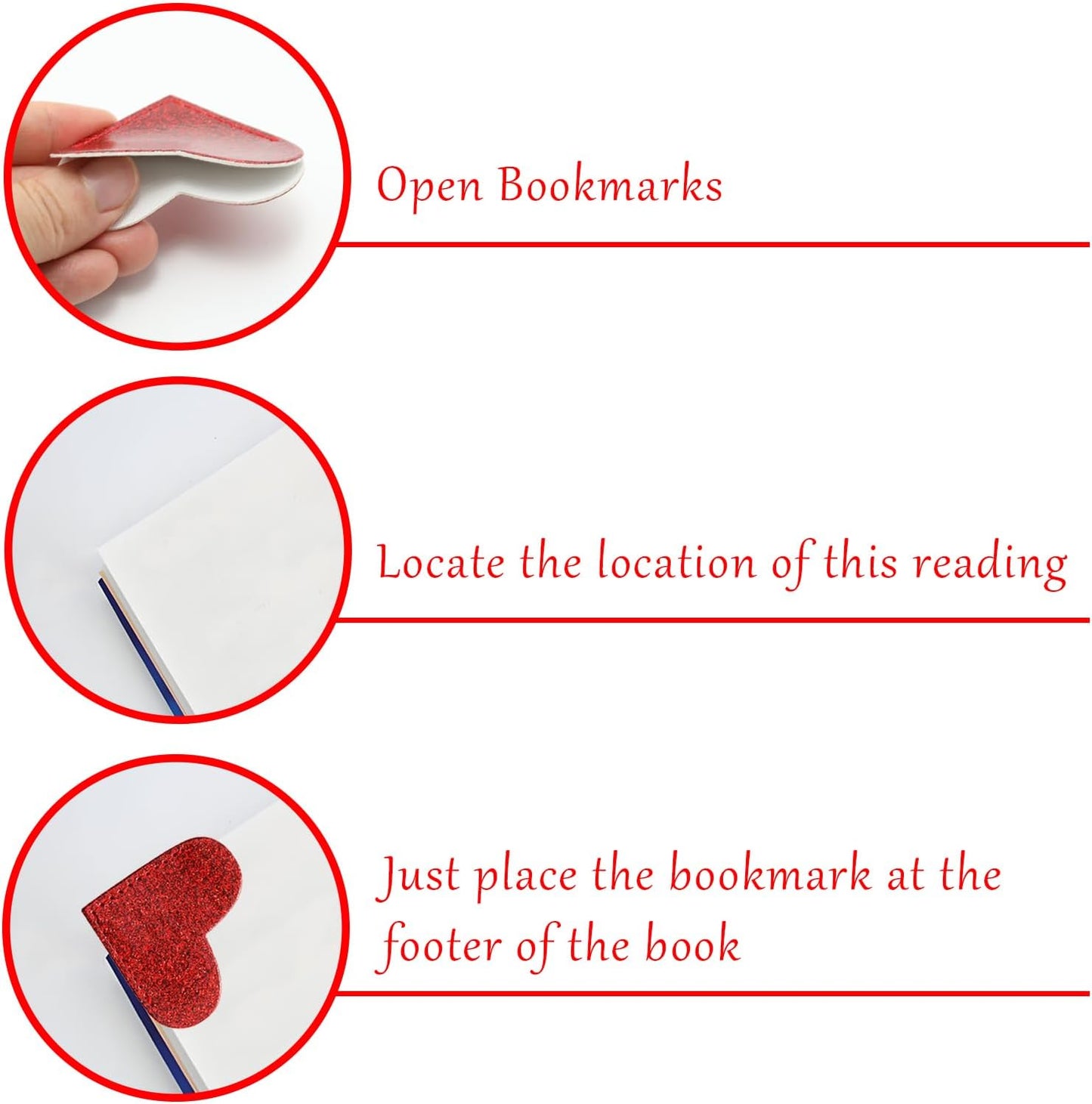 Pine & Linen 6 Pcs Cute Leather Heart Bookmarks, Glittering Double-Sided Bookmarks Cute Corner Book Accessories, Reading Gifts for Book Lovers/Students