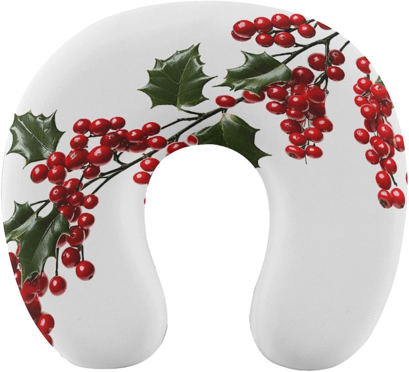 Holly Berry Branches Neck Pillow Memory Foam U Shaped Pillows Portable Pillows for Shoulder Travel Head Support Pillow with Concealed Zipper for Airplane Car Home Office