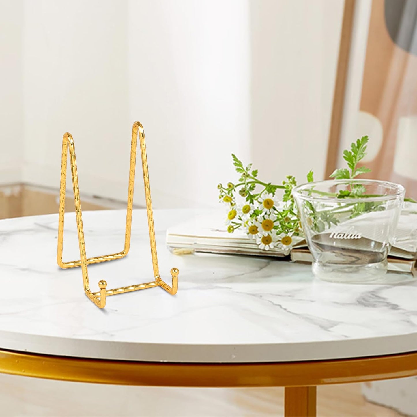 Plate Holder Easel Display Stand - 6 Inch Twisted Metal Wire Plate Stands - Picture Frame Stand - Tabletop Easels for Display Decorative Plates | Pictures | Books | Plaques | Tablets - 3 Pack - Gold