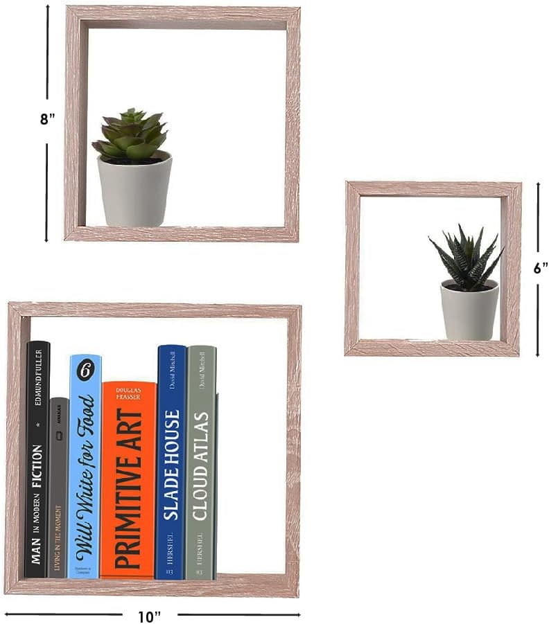 Home Basics Sturdy & Attractive Floating Wall Cubes, Oak | Shadow Box Frames are Perfect for Any Room | Frame Your Favorite Items on Display
