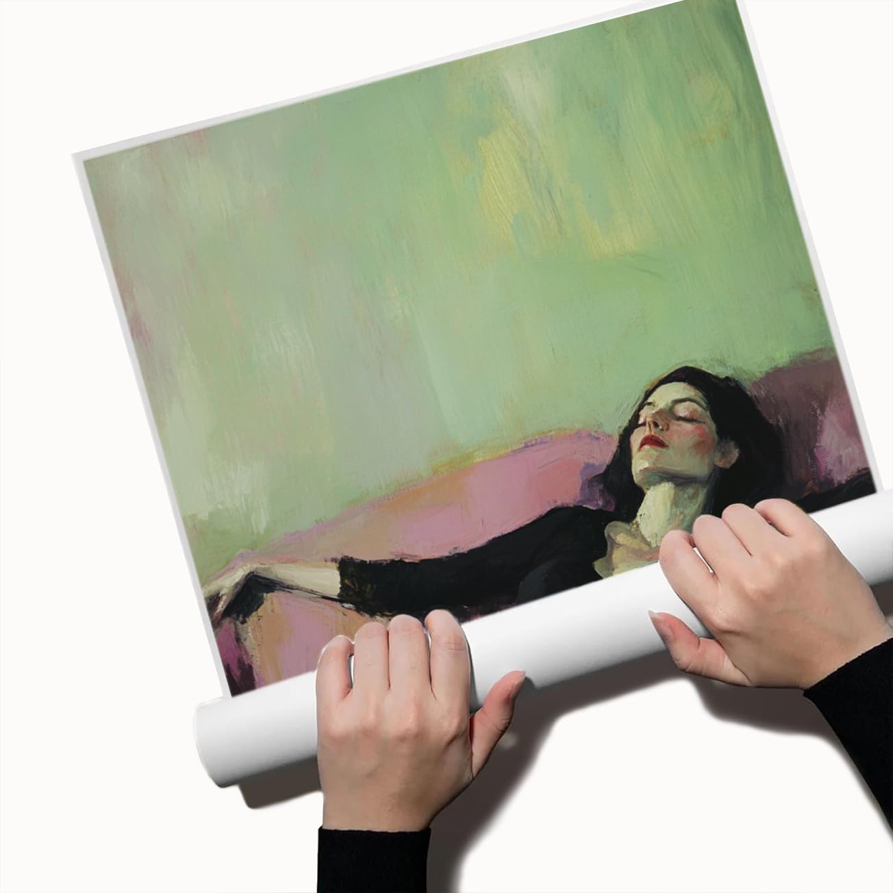 Vintage Feminine Canvas Wall Art Impressionist Woman on Pink Sofa Martini Glass Painting Print Posters for Chic Bedroom Lounge Dressing Room Art Wall Decor Poster 11x14in Unframed