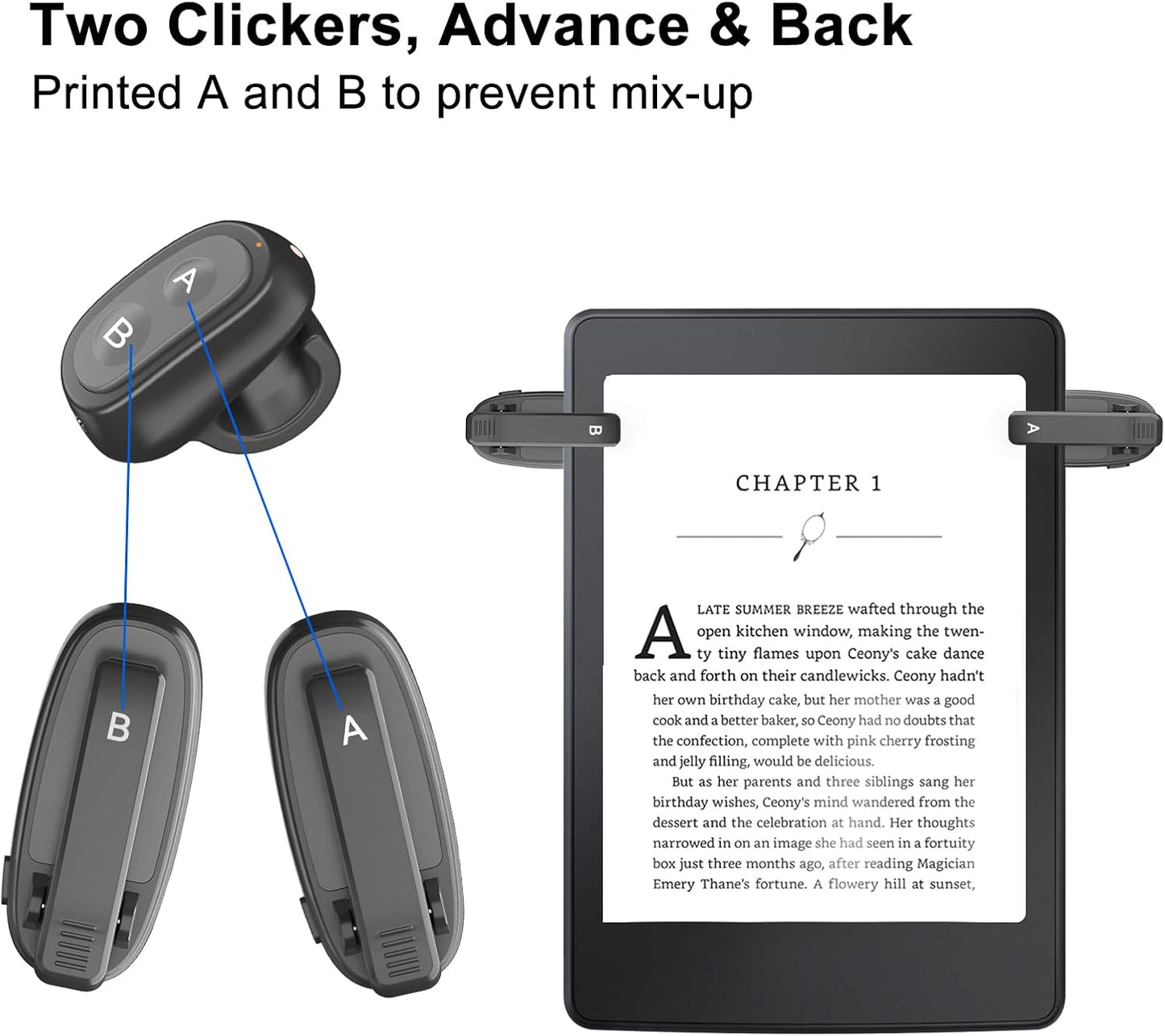 [2 Clips] Finger Ring Page Turner Remote for Kindle Paperwhite Remote Page Turner Accessories for Kindle Clip Clicker Rechargeable Page Turner for Ipad Android Tablets Phone Camera Triggers