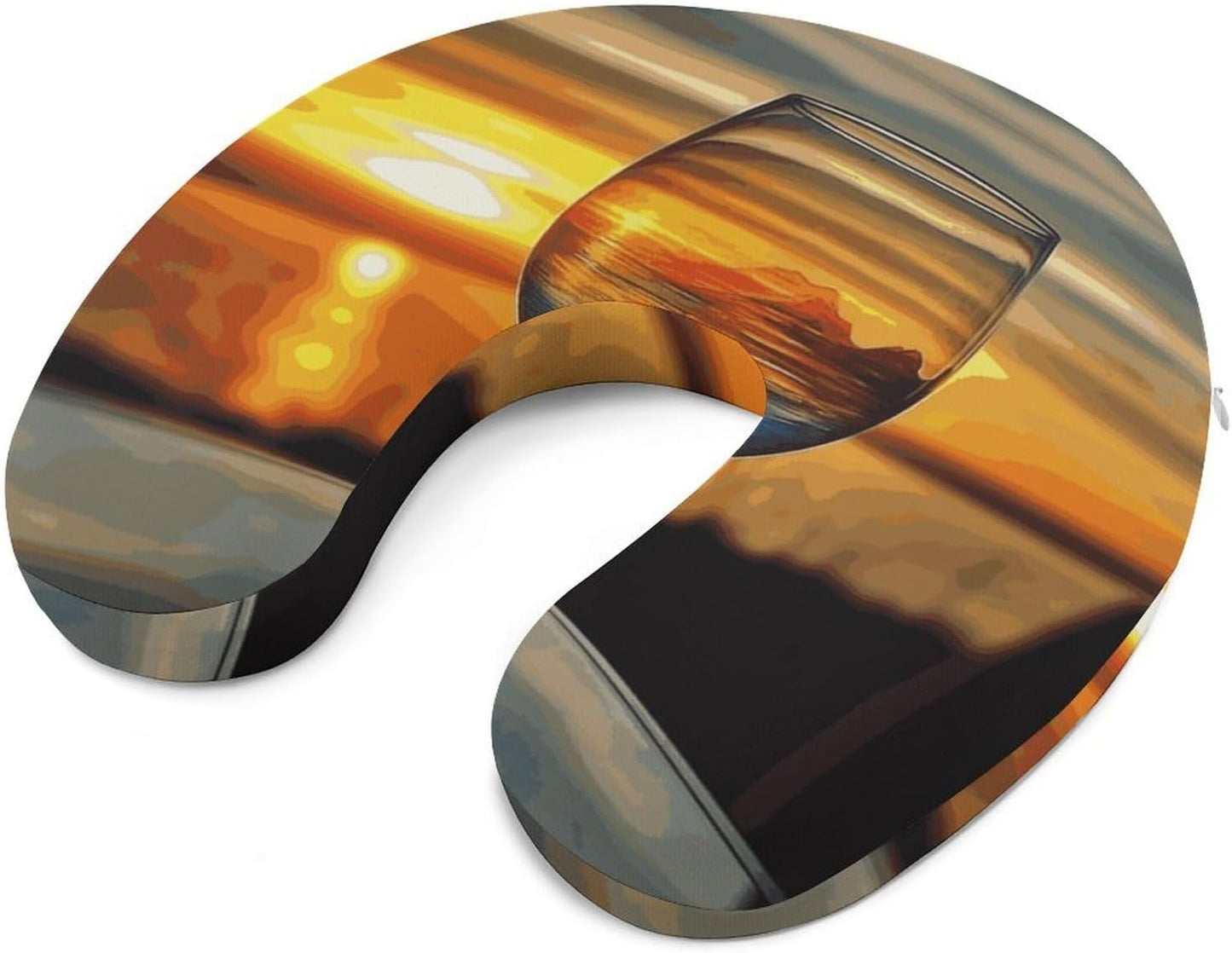 Sunset Wine Glass Neck Pillow Memory Foam U Shaped Pillows Portable Pillows for Shoulder Travel Head Support Pillow with Concealed Zipper for Airplane Car Home Office