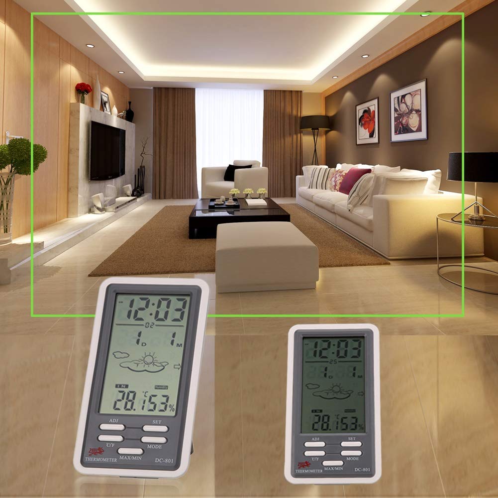 DC801 Large LCD Digital Indoor/Outdoor Temperature Thermometer Hygrometer Humidity Meter Clock