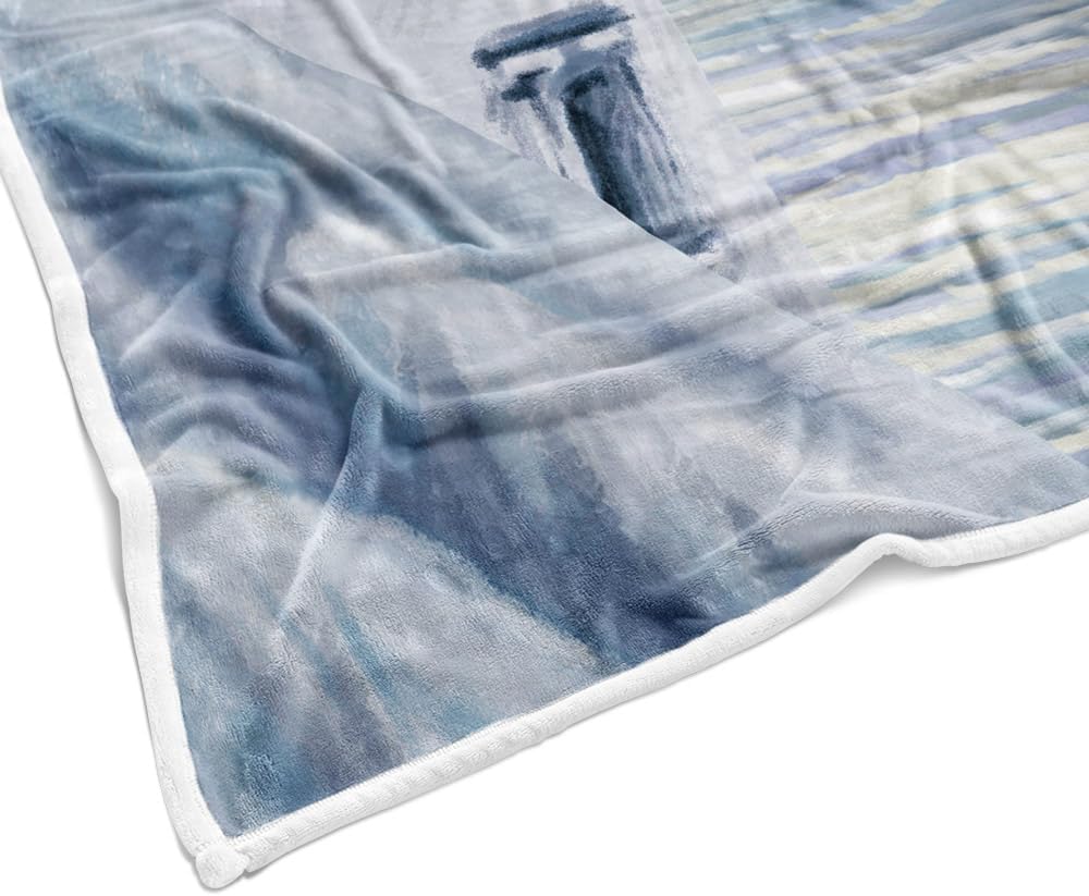 Coastal Lighthouse Throw Blankets, Sunrise Blue Ocean Warm Cozy Flannel Blanket, Sailboat Nautical Blanket for Sofa Camping Couch Bed Travel 50X60 inch