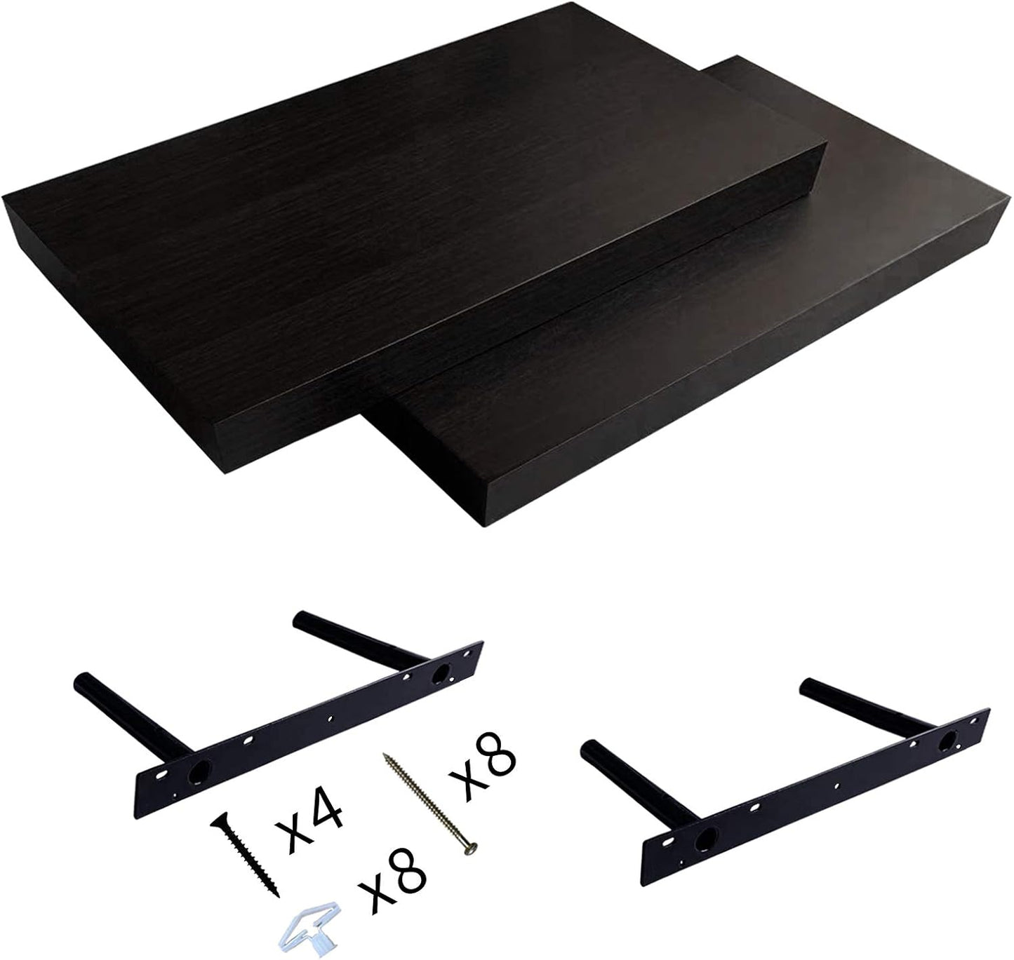 12 Inches Deep 24 Inches Long Floating Wall Shelves 2 Pack,Wall Mounted Espresso Floating Shelf 23.6" L x 11.8" D x 2" T, for Bedroom, Bathroom, Living Room and Kitchen Storage,Espresso.