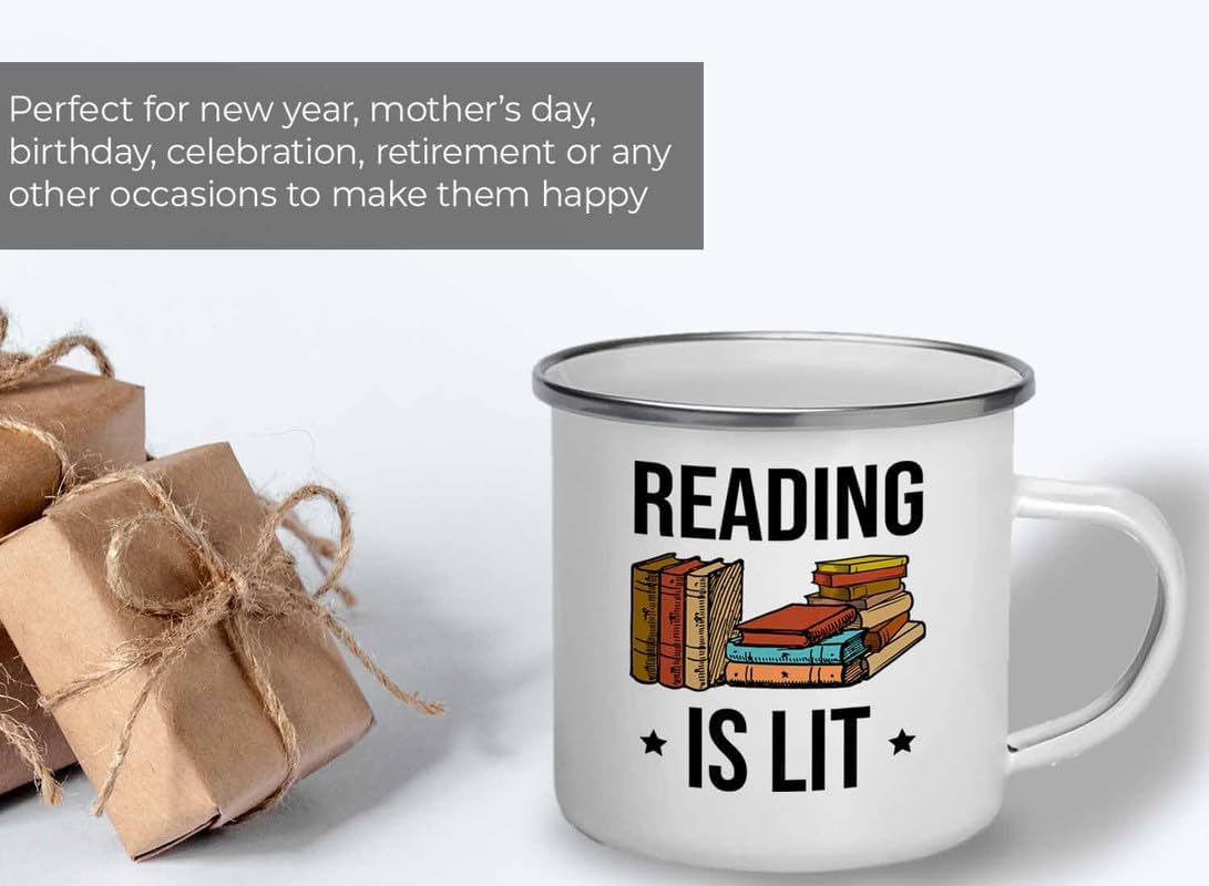 Reading Bookworm Camper Mug 12oz - Reading is Lit - Reading Reader Book Worm I Know Things Book Addict Book Lover Bookish Novelist Librarian Writer