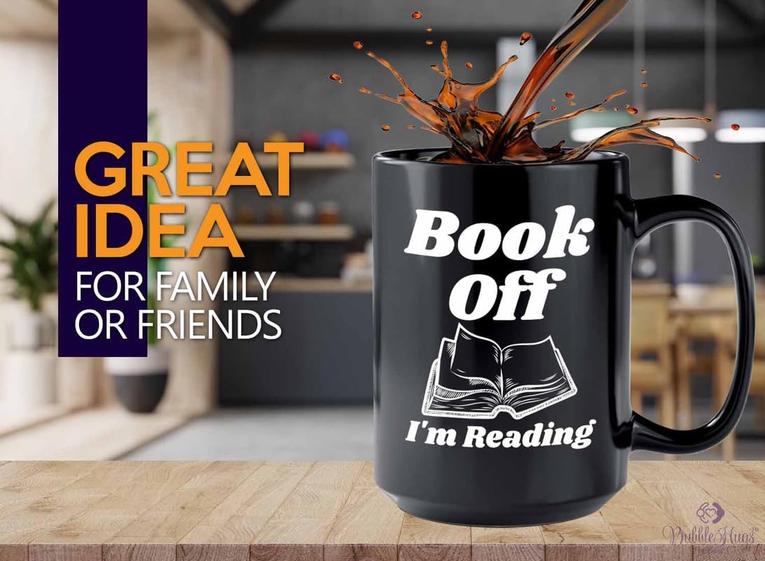 Reading Coffee Mug 15oz Black - Book Off I'm Reading - Reader Gift Bookworm Owl Lover Cat Lover Book Lover Novelist Librarian Writer