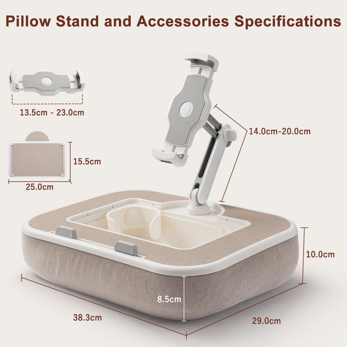 Tablet Pillow Stand,Phone Holder for Bed,Laptop Lap Desk with Snack Bowl,360° Rotating Clip Compatible with 4.7-13" iPad/Kindle/Phone,11-15" Laptop,Hands-Free Reading and Relaxation on Bed(Khaki)