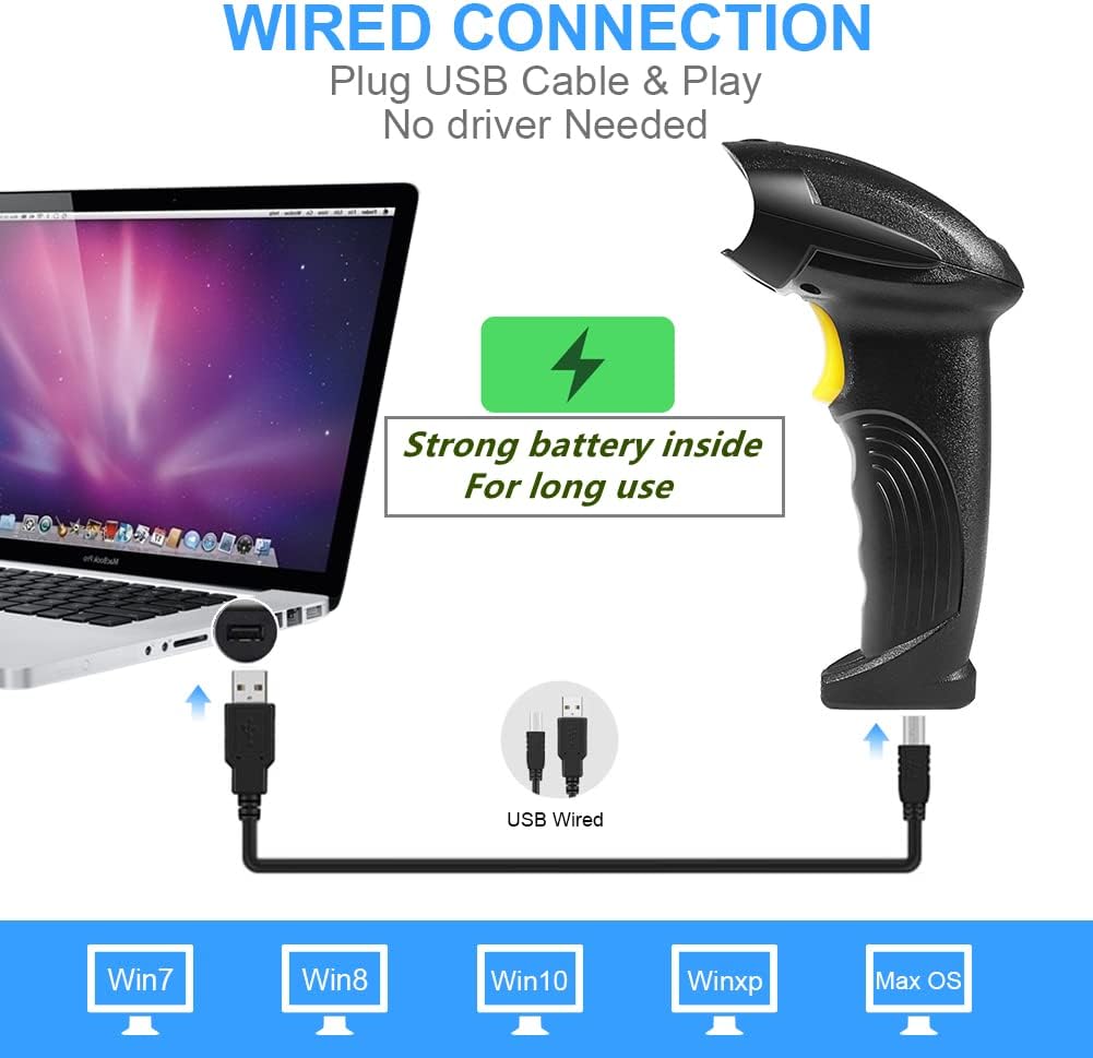 Barcode Scanner Wireless, Basecent USB Quick Laser Barcode Scanner Reader (Lector De Codigo De Barras), Handheld Barcode Reader Scanner for Library Book, Warehouse Inventory, Store