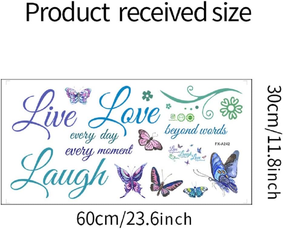 Live Laugh Love Inspirational Quotes Wall Decals Butterfly Motivational Lettering Positive Sayings DIY Sticker Vinyl Art Mural for Bedroom Living Room Nursery Decor(Blue)