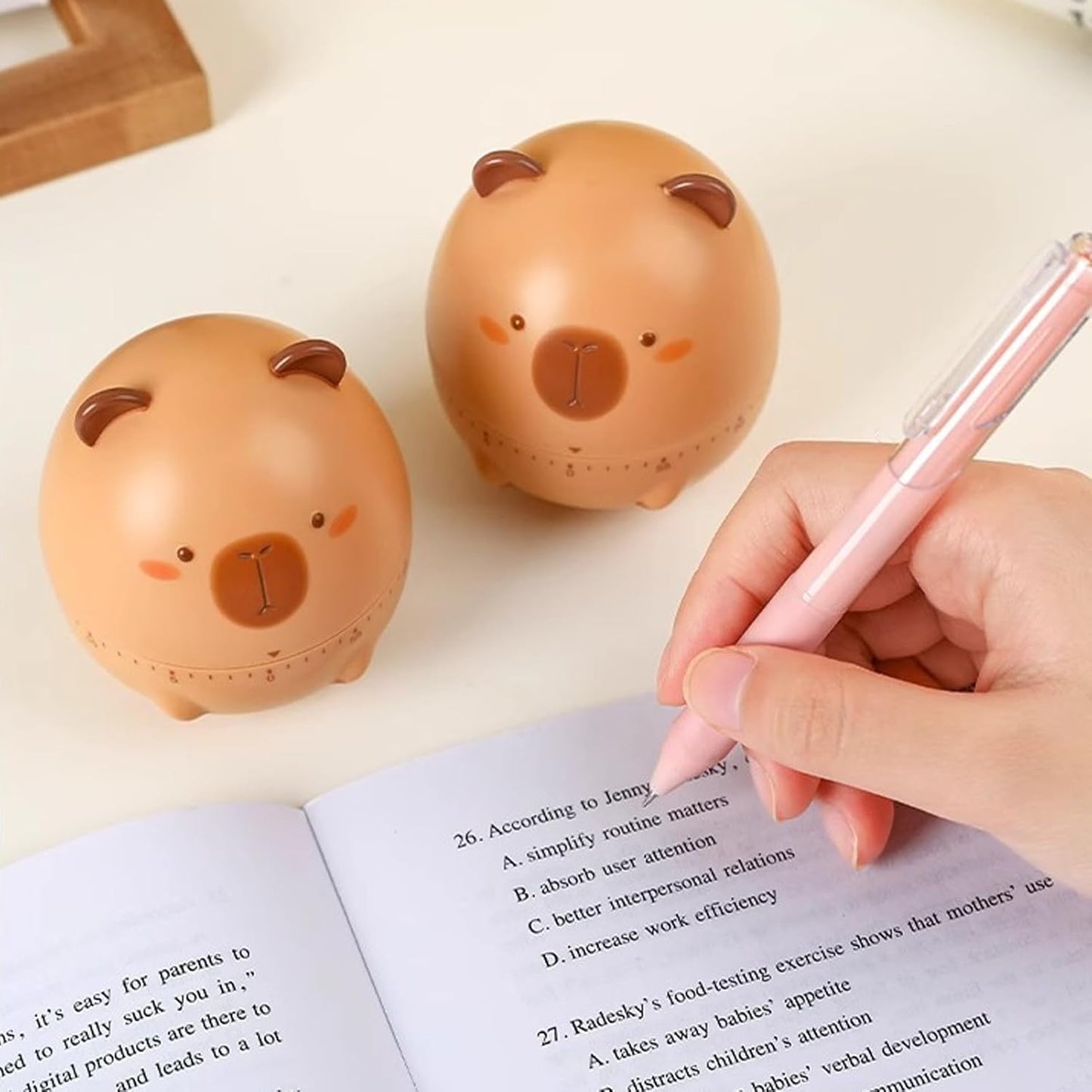 Capybara Visual Timer, Manual Countdown Clock, 60 Minute Time Manager Tool, ABS Cartoon Desk Timer Device, Study Focus Aid with Non Tip Base, Classroom Office Organizer for Kids Adults