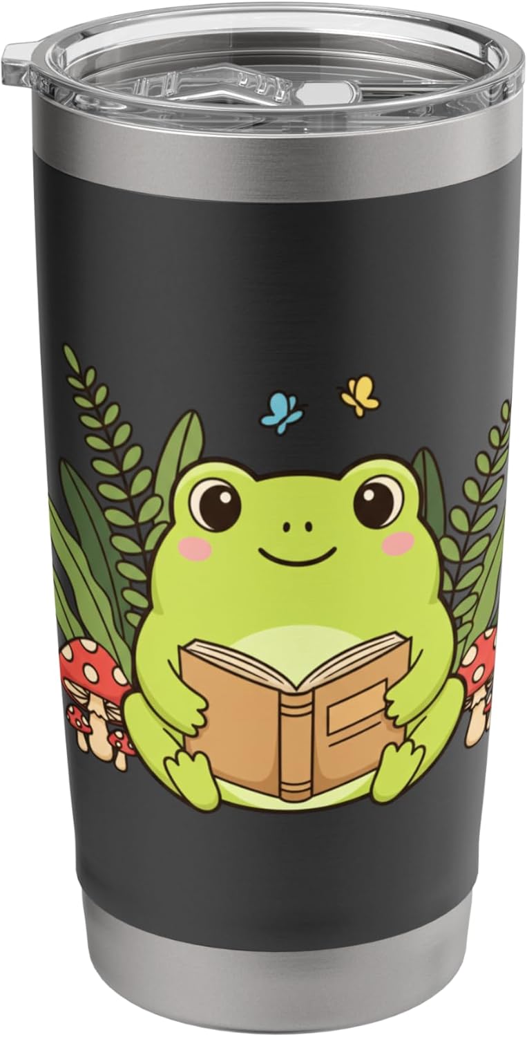 Reading Frog Cute Book Lover Kids Girls Cute Frog Reading Stainless Steel Insulated Tumbler