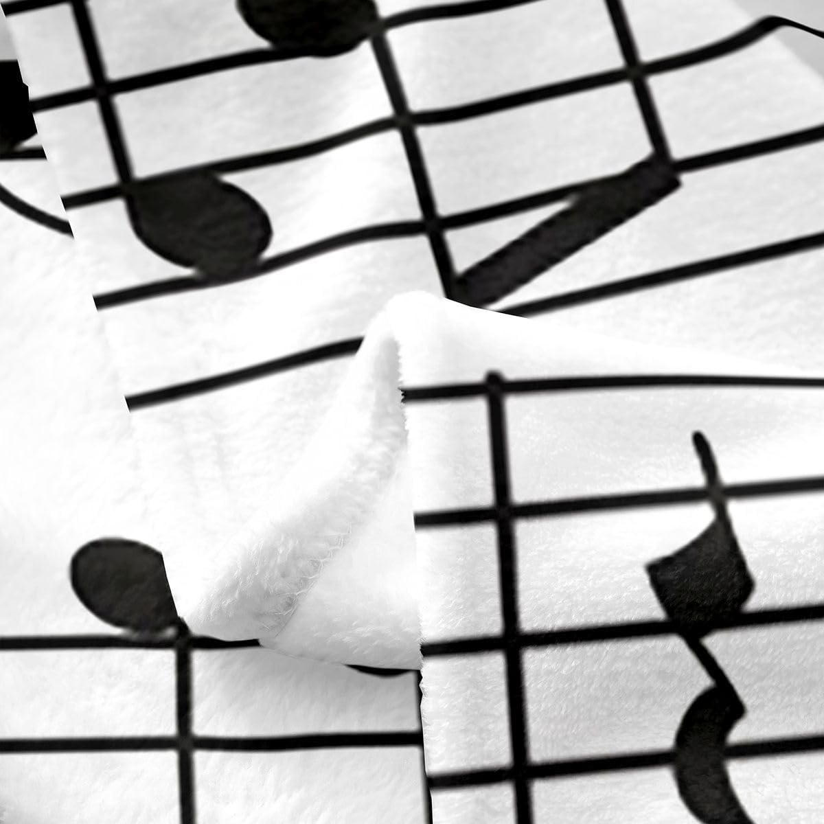 Music Throw Blanket for Music Lovers,Black White Music Notes Fleece Blanket All Season Soft Throw 50x60,Geometric Lines Art Fuzzy Blanket Lightweight,Teens Musician Flannel Blanket Living Room Decor