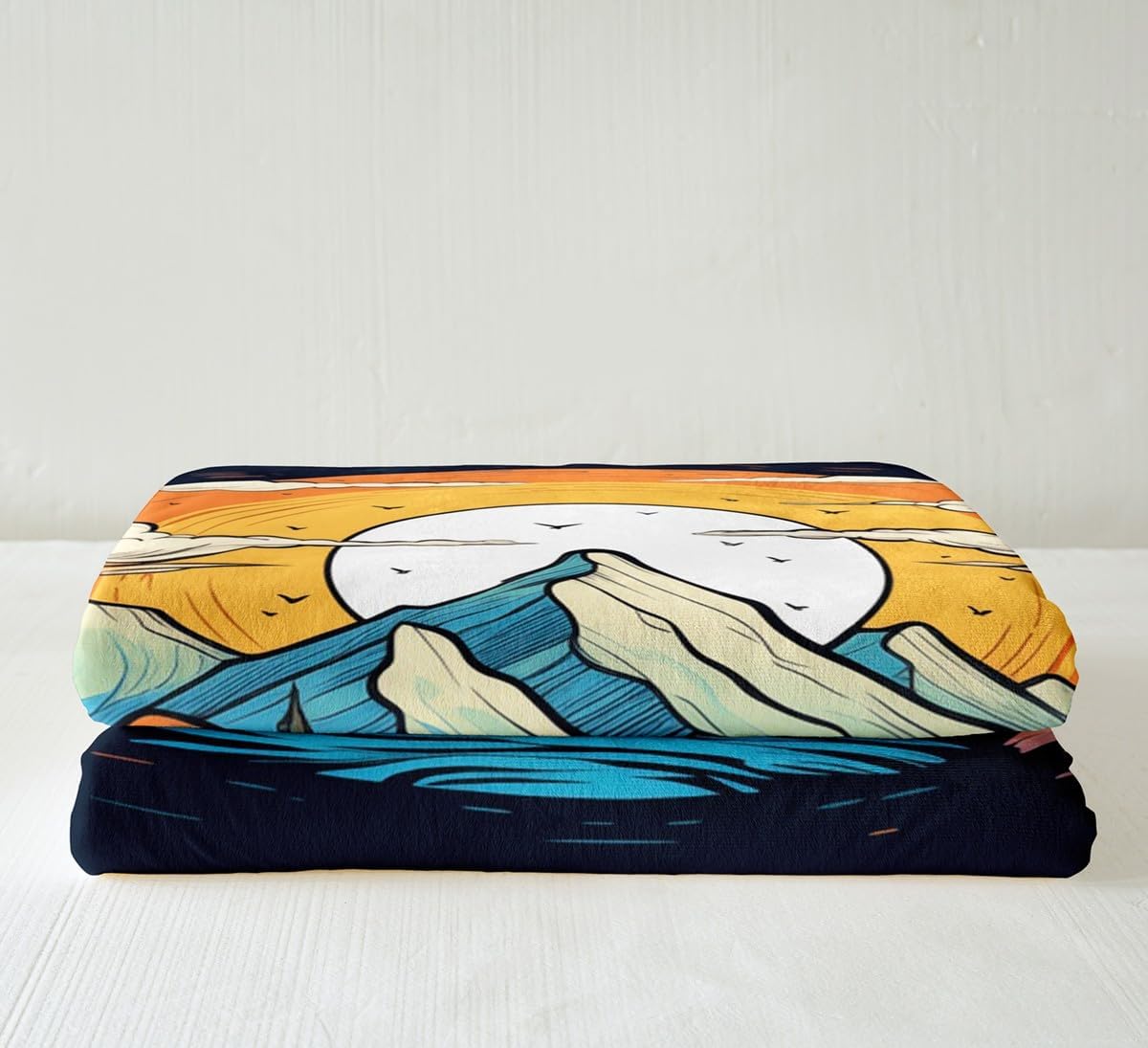 Feelyou Boys Girls Mountain Sunset Plush Blanket for Bed Sofa Couch Oil Painting Sherpa Blanket Nature Theme Fleece Throw Blanket Kids Vintage Style Teens Fuzzy Blanket Room Decor Twin 60"x80"