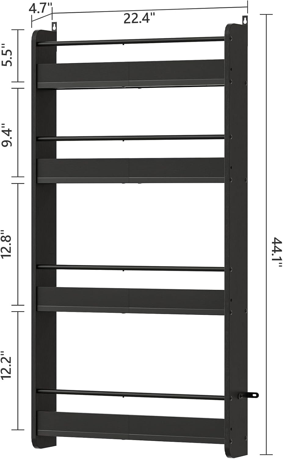 Kids Bookshelf, 4-Tier Wall Mount Bookshelf for Kids, Behind The Door Bookshelf, Hanging Book Shelf for Kids Room, Playroom, Bedroom, Living Room, Black KBBK7601