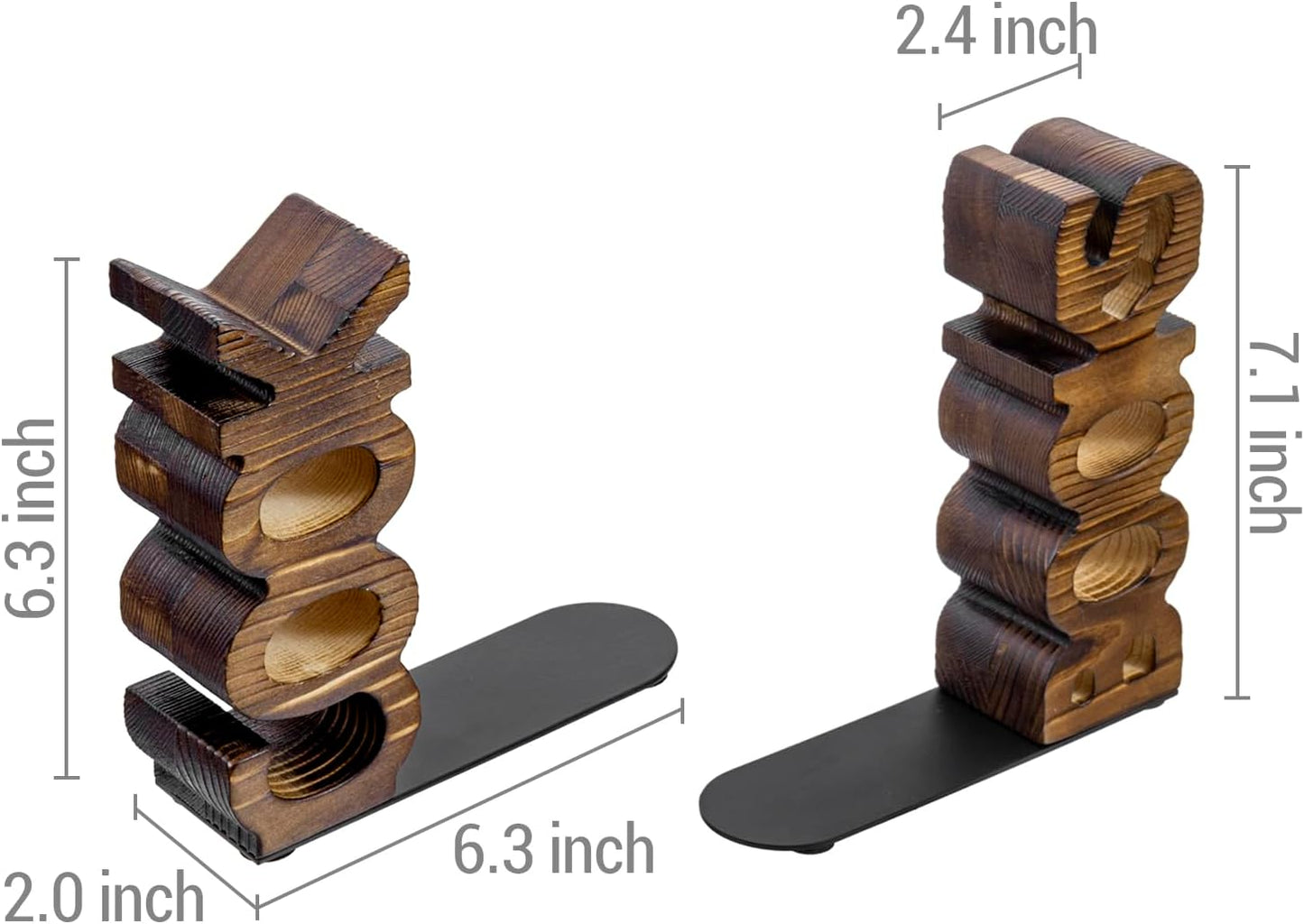 MyGift Rustic Burnt Wood Tabletop Cook and Books Decorative Bookends for Kitchen Countertop, Cookbook Display Holder 2 pc Set