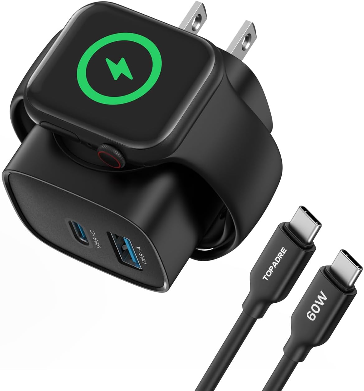 3-in-1 PD USB C Wall Charger Block, 20W Fast Charging Block, Charger for Apple Watch Series 11/10/9/8/7/6, for iWatch Ultra, Compatible with iPhone 16/16 Pro/iPhone 15, Black