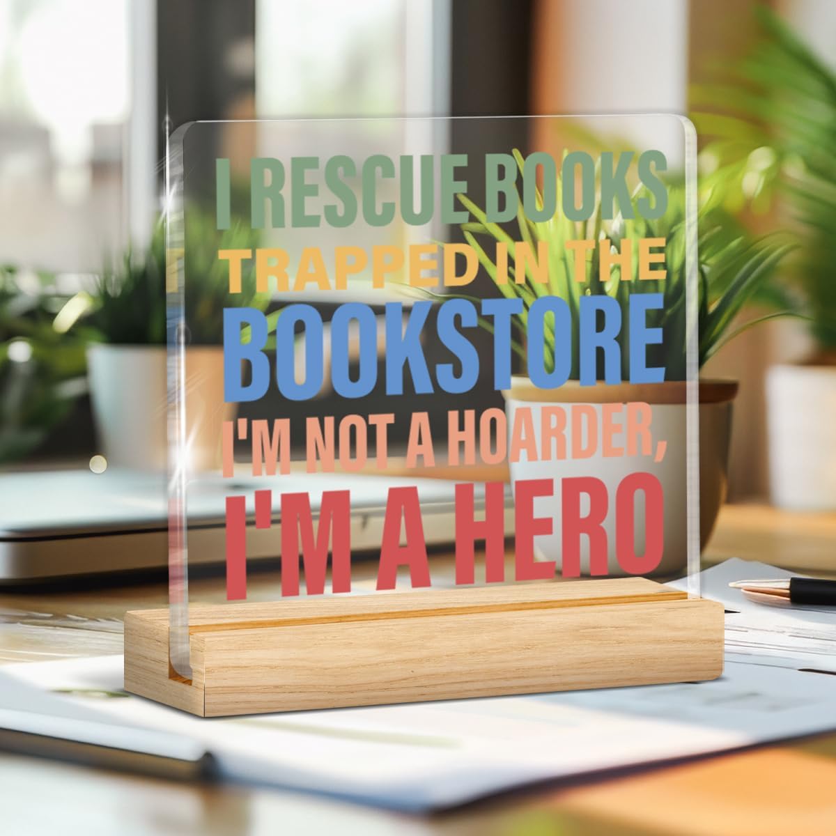Book Lover Gifts for Women Men Friends, Funny Gift for Bookworm Book Lover Librarian Reader Christmas Birthday, Bookish Gift Ideas Acrylic Plaque Sign Home Room Office Desk Decor