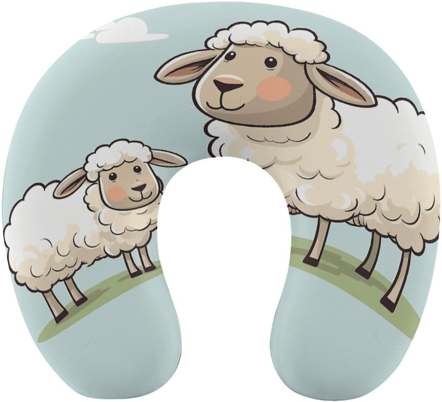 Sheep and Lamb Cartoon Neck Pillow Memory Foam U Shaped Pillows Portable Pillows for Shoulder Travel Head Support Pillow with Concealed Zipper for Airplane Car Home Office