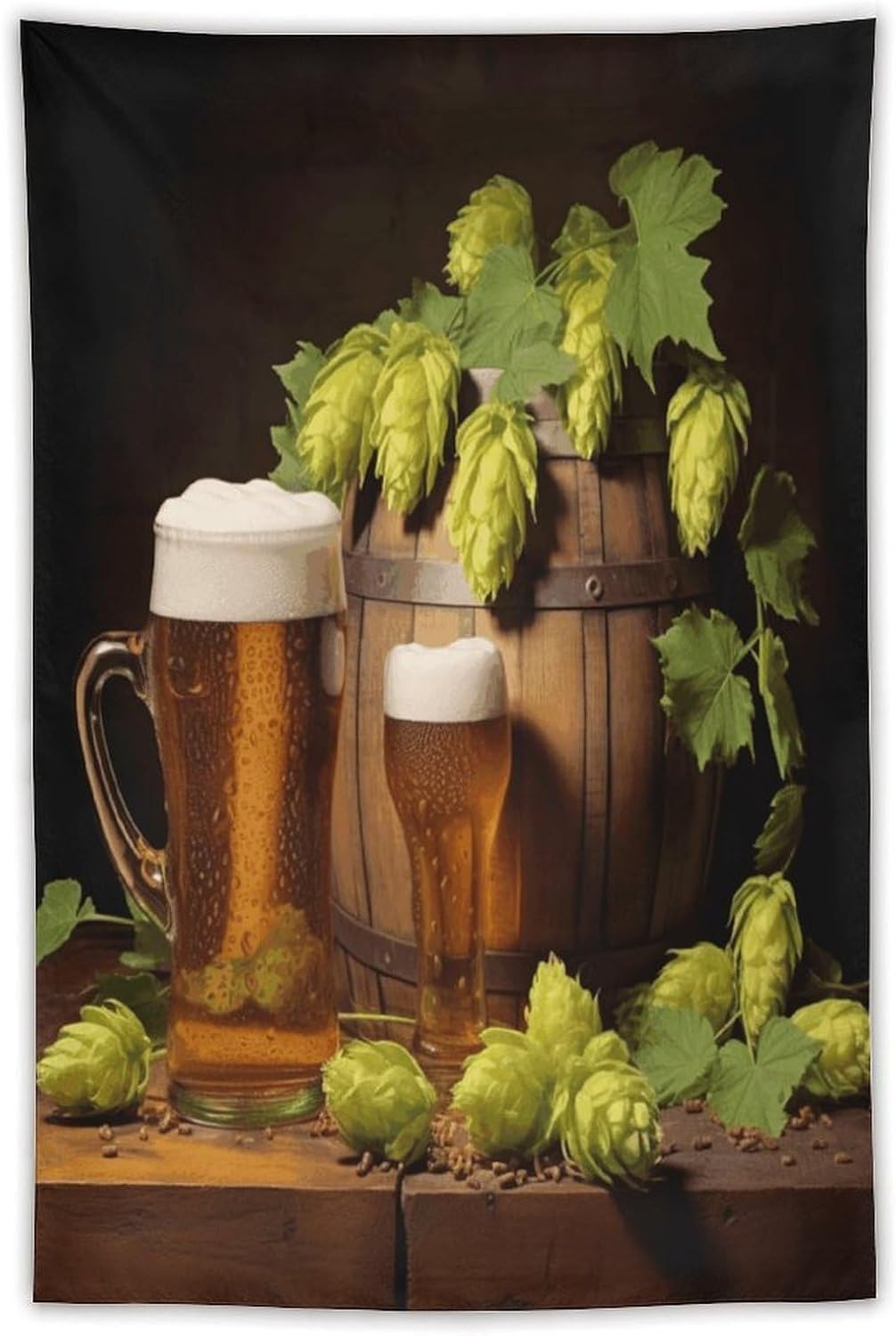 FodPand Beer And Hop Cones Tapestry Anti-fading Wall Tapestry with Installation Kit Backdrop Banner Multipurpose Aesthetic Tapestries Boho Wall Art Hanging Decorative Blanket 40"x60"