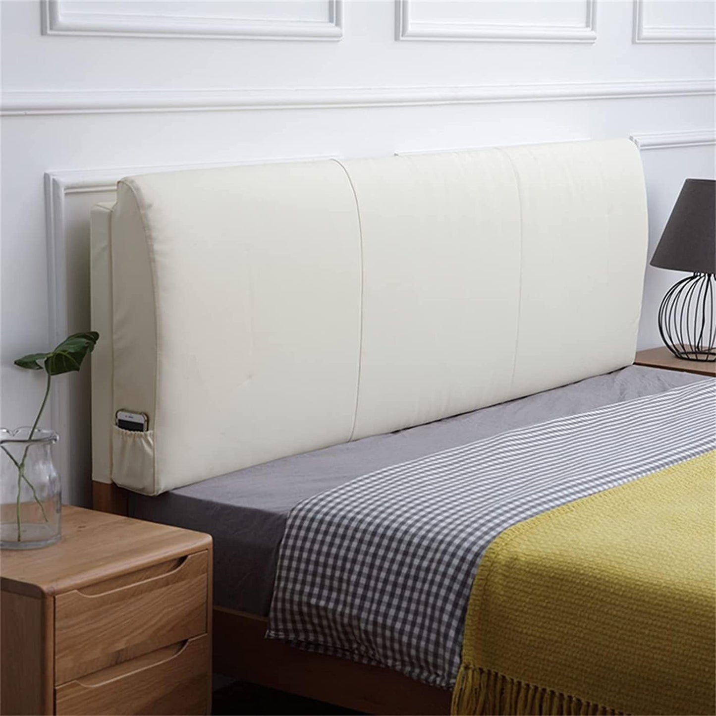 Large Reading Pillow Leather Headboard Backrest Rest Cushion,Rebound Sponge FillingUpholstered Lumbar Pad Washable Cover(Size:No headboard 47.2"/120cm,Color:B)