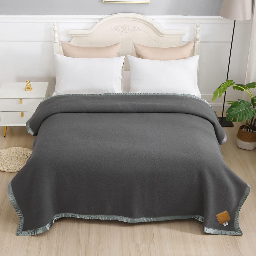 Thick Warm Wool Blankets,500GSM Heavy Blanket,100% Wool Blanket Twin Size,Wool Blanket Camping,Twin Wool Blankets for The Bed,Wool Outdoor Blanket(Dark Grey,80x60In)