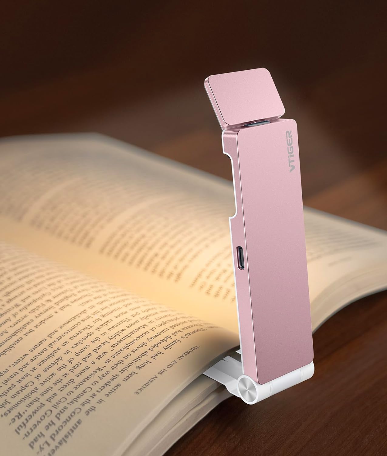 VTIGER Reading Light, USB Rechargeable Book Light for Reading in Bed,Foldable Clip-on LED Booklight, 3 Amber Colors & 4 Brightness Dimmable,Long Lasting Portable Bookmark Lamp for Book Lovers, Kids