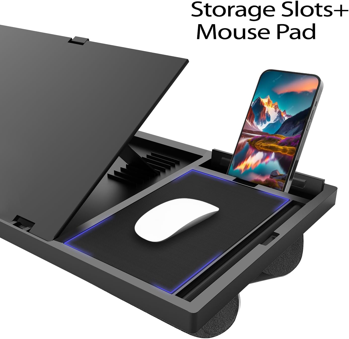 Laptop Lap Desk with Cushion - 9 Adjustable Angles, Fits Up to 15.6 inch Laptops, Built-in Mouse Pad, Phone and Pen Slots. Portable Writing Board for Bed, Sofa, and Work Table