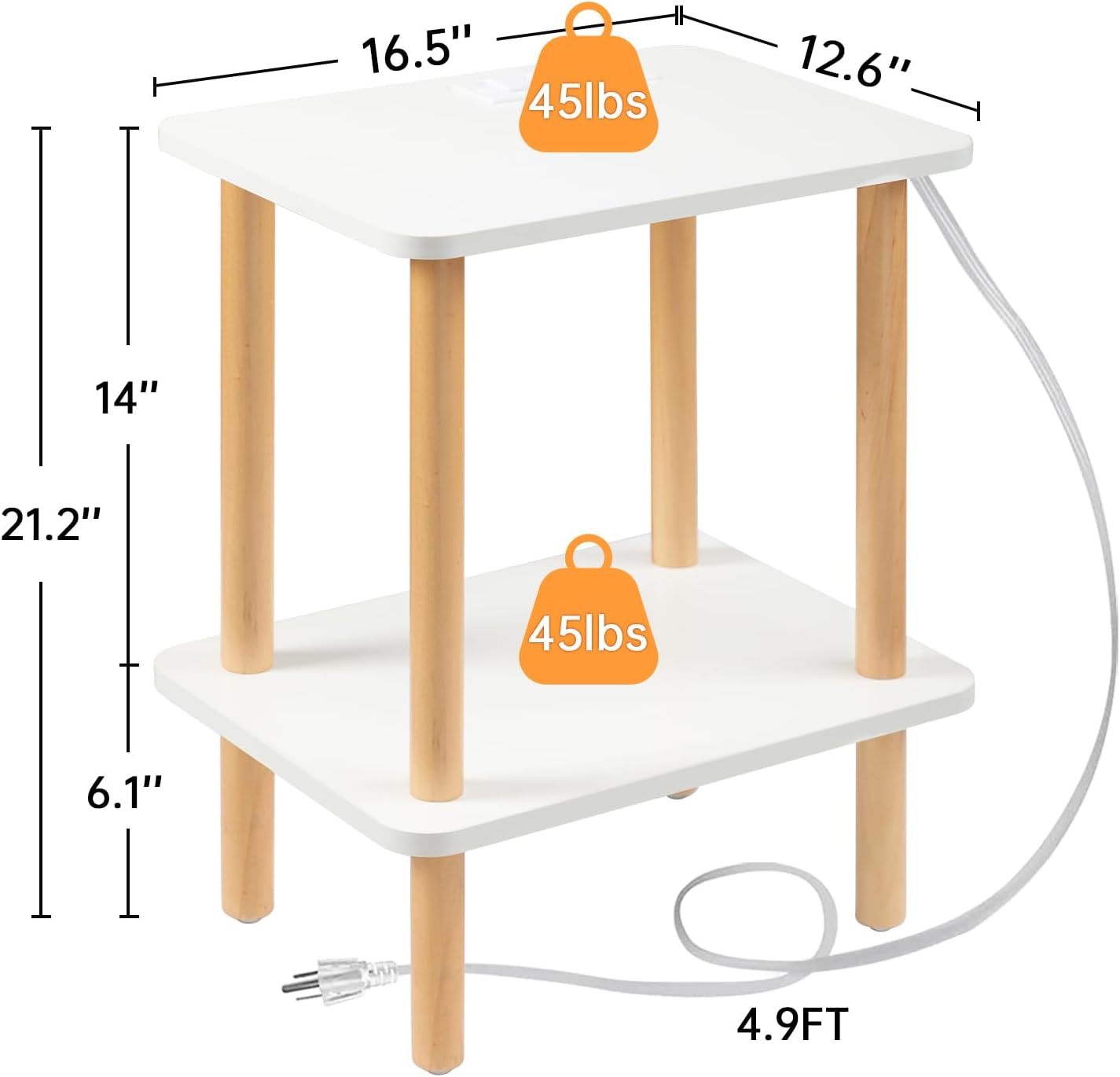 FORAOFUR End Table with Charging Station, End Tables with USB Ports and Outlets, Small Side Table for Living Room, Bedroom & Office, Two-Tier Narrow Side Table, Easy Assembly