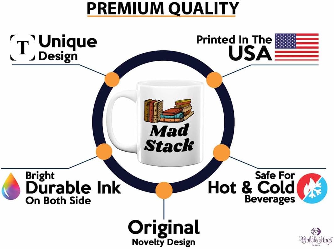 Reading Coffee Mug 11oz White - Mad Stack - Reader Gift Bookworm Owl Lover Cat Lover Book Lover Novelist Librarian Writer