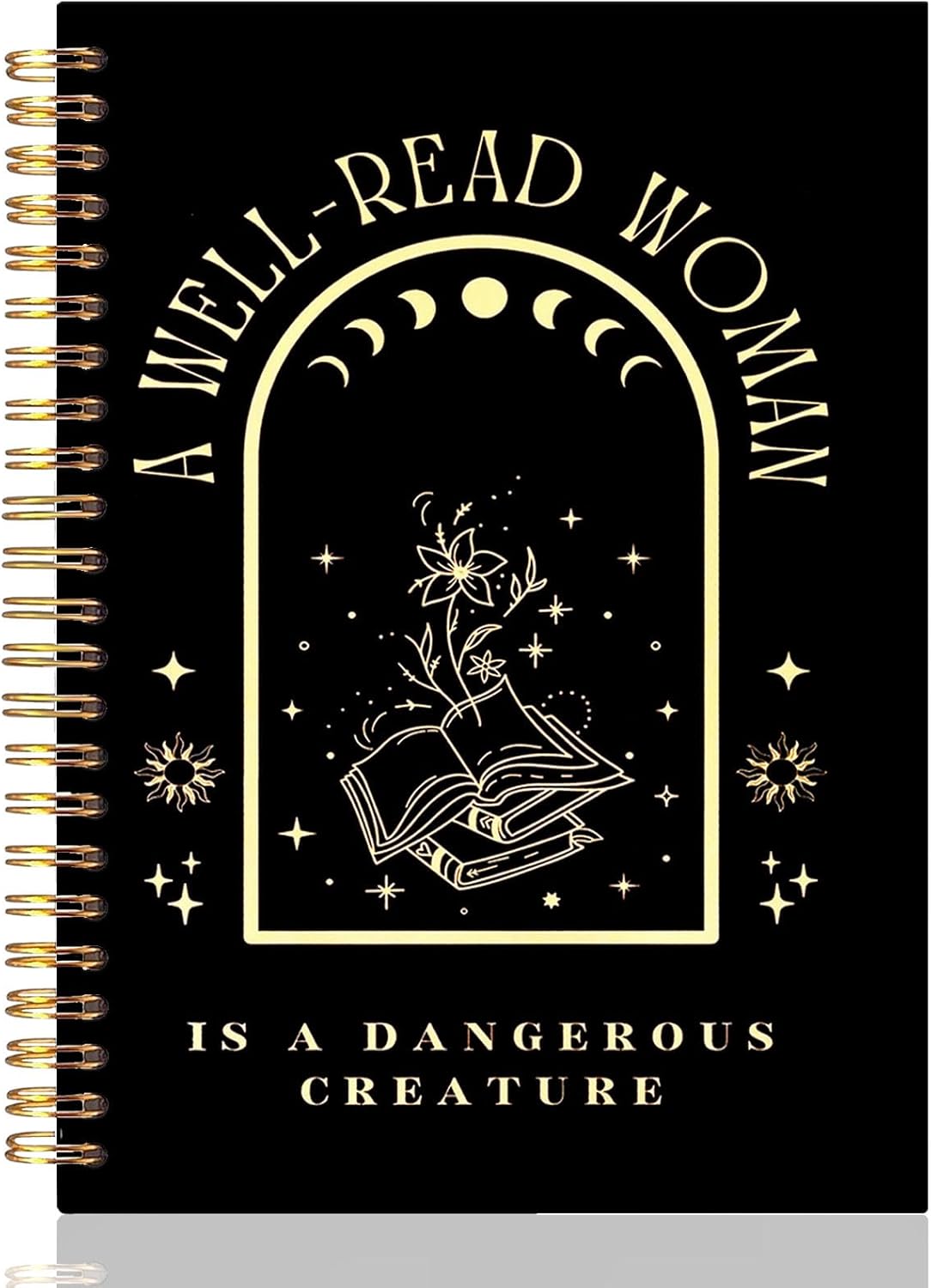 UTELKA Reading Journal Notebook Reader Book Spiral Notebook 5.5x8.3, A Well-Read Woman Black Gold Book Journal for Books Lovers Bookish Gifts for Women Girls