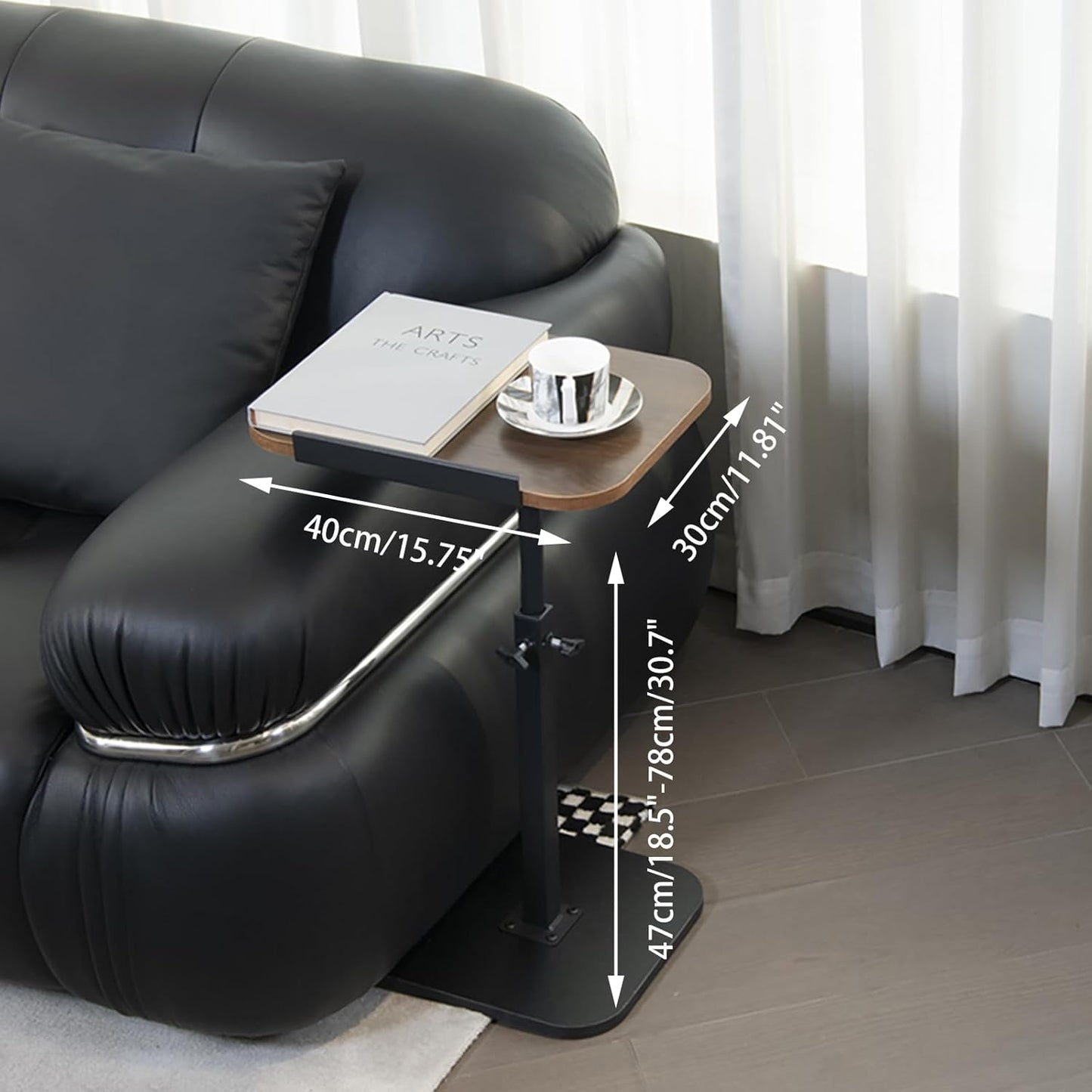 ACEQLYT® Small Adjustable Side Table, Adjustable Height & Flip-Over Panel Design & 360° Swivel, Couch Armrest C Shaped End Table, Laptop Stand for Couch