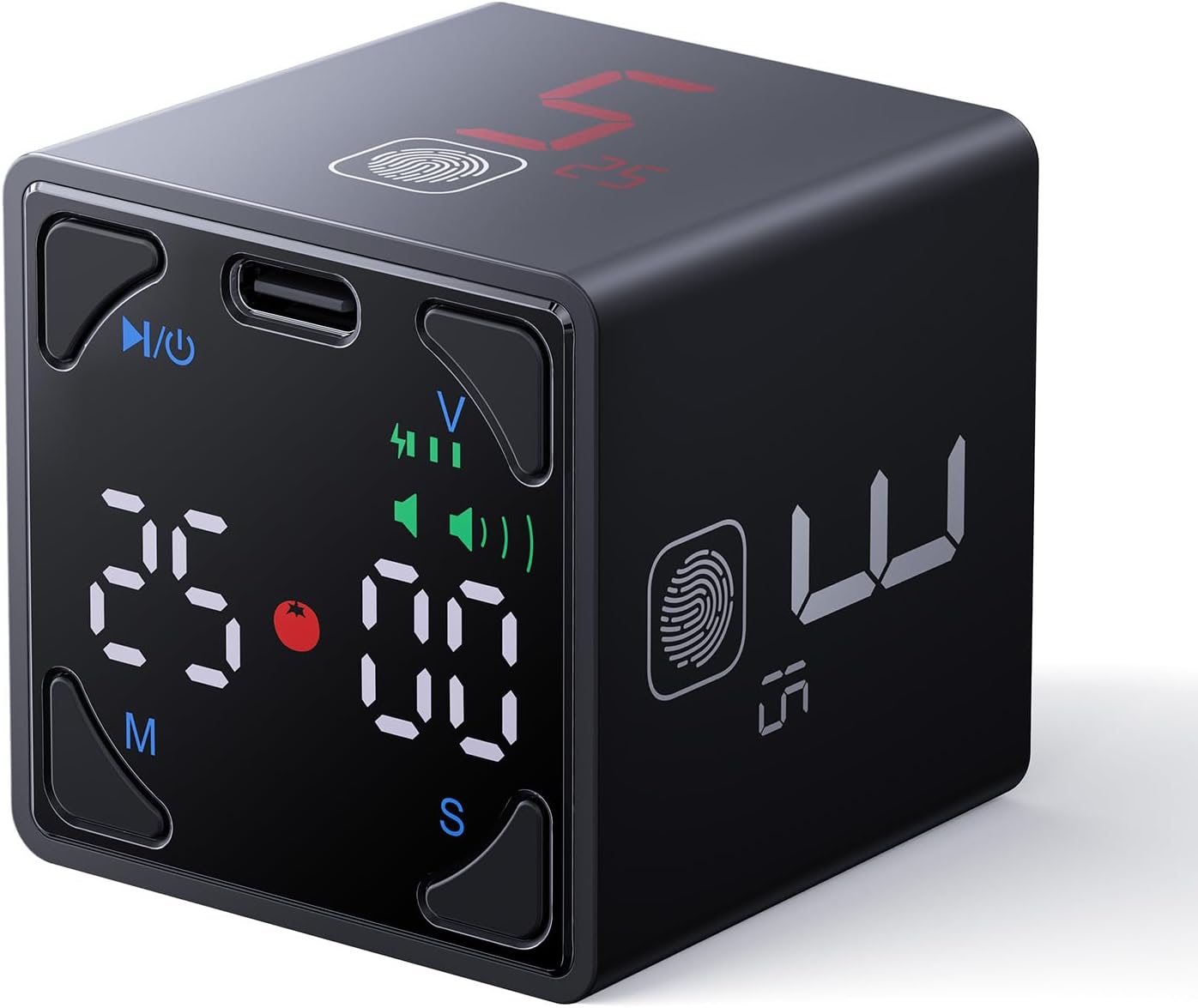 Pomodoro Timer Cube, Productivity Timer, Pause & Resume, Silent, Vibrate & Adjustable Sound Alert, for ADHD, Task, Work, Study, 1/3/5/10/15/25/45/60min & Custom Countdown, Black