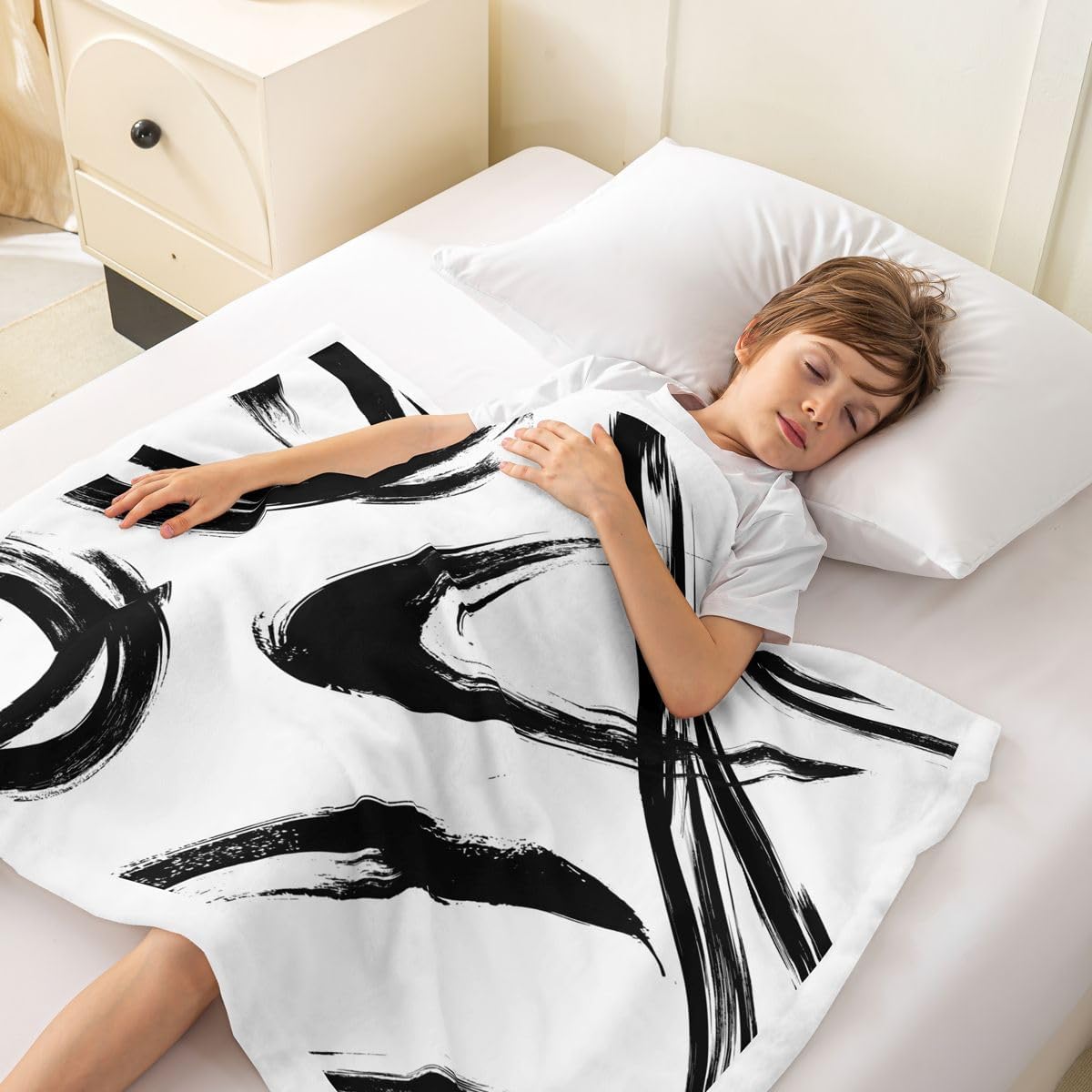 Feelyou Abstract Black White Sherpa Throw Blanket for Couch Abstract Super Soft Cozy Fleece Geometric Lines Art Blanket for Winter, Plush Throw Baby 30"x40" All Season
