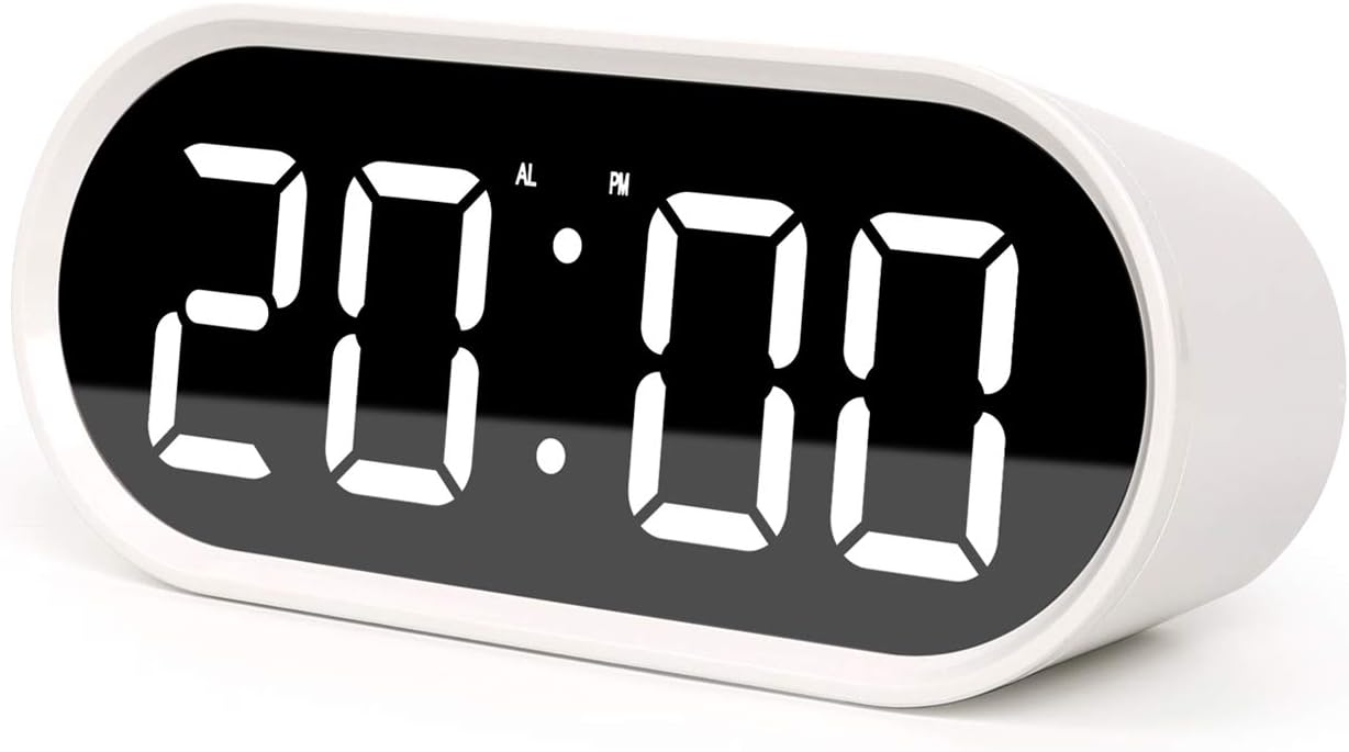 mooas Pop Mirror Digital Alarm Clock, LED Desk Clock with Nightlight, Snooze, Indoor Temperature, Battery Operated Small Size Clock for Kids Girls Bedroom Livingroom Office (White)