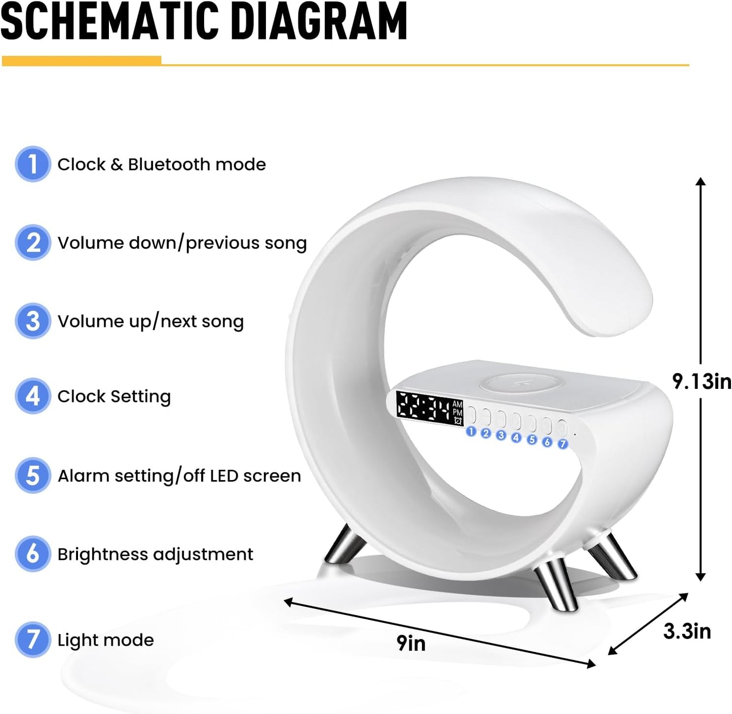Smart LED Table Lamp, 4-in-1 Wireless Charger, Night Light, Alarm Clock, and Bluetooth Speaker with App Control for Bedroom, Office, and Home Decor (White)