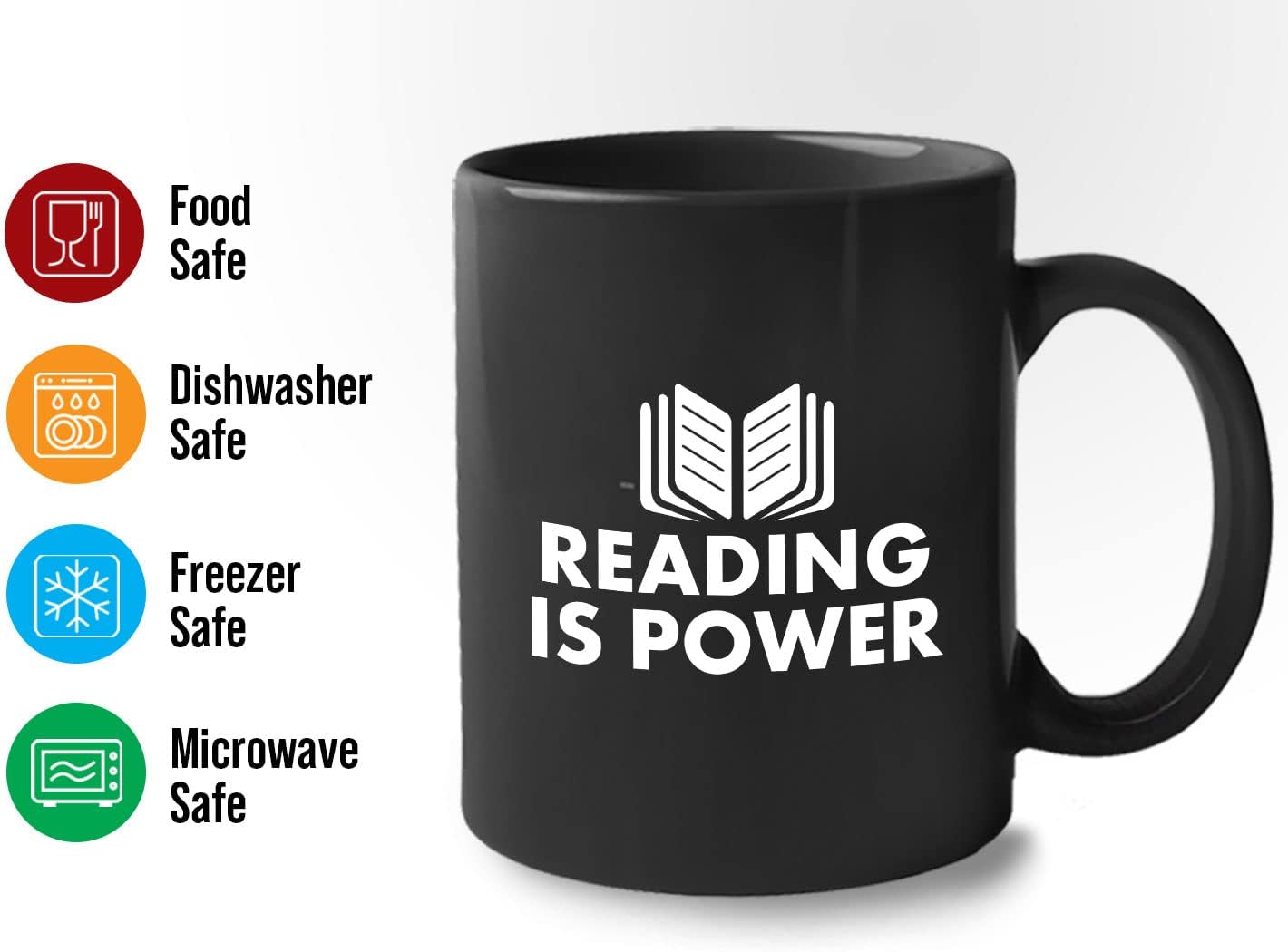 Book Lover Coffee Mug 11oz Black - Reading is power - Literary librarian Literature Bookworm Historian Public Library Curator Bibliophile Bibliolater