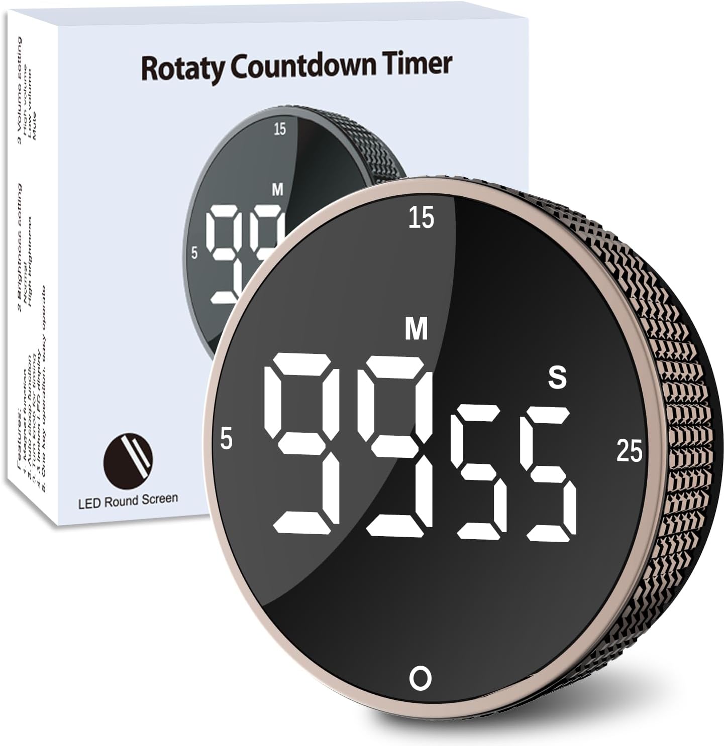 Digital Kitchen Timer with LED Display, 99 Minutes Rotating Pomodoro Timer for Classroom, Fitness, Office, Magnetic Countdown & Countup Time Management Tool.
