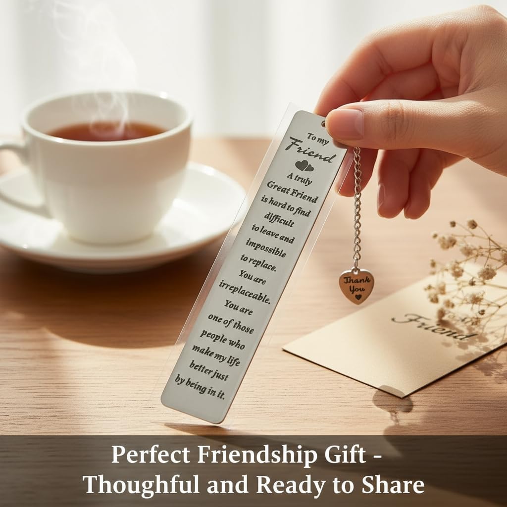 Bookmarks for Women – Best Friend Birthday Gifts for Women, Friendship Gifts, Inspirational Metal Bookmark with Chain & Heart Charm – Thoughtful Friendship Gift for Birthday, Thank You
