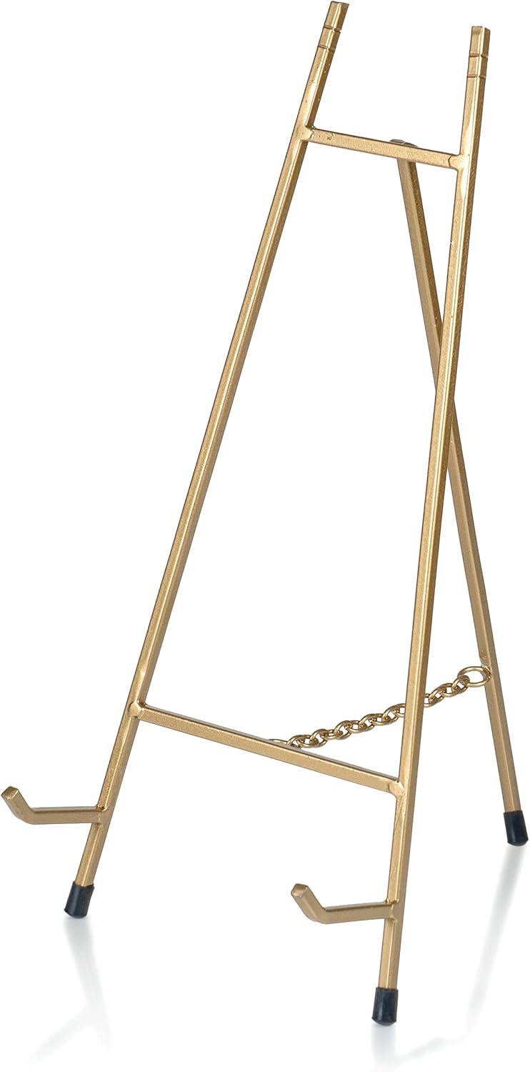 Red Co. 15” Tall Modern Metal Tripod Plate Stand and Art Holder Easel, Gold