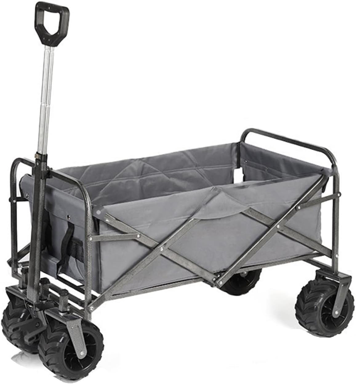 Heavy Duty Collapsible Folding Wagon Cart for Outdoor, Camping & Gardening - Portable Beach Utility Cart, 220lbs Capacity, Grey - Ideal for Groceries & Sports Activities