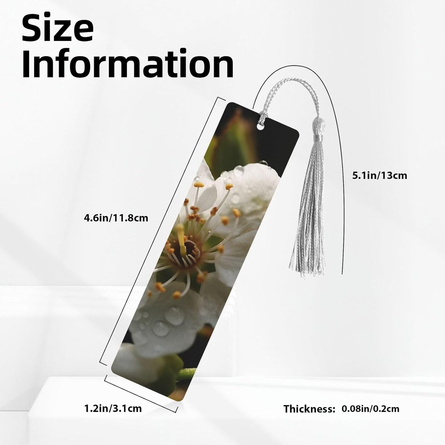 White Pear Blossom Bookmarks Gifts for Women Men, Wooden Bookmarks for Book Lovers, Vintage Book Marks Ornaments with Tassel, Unique Personalized Reading Page Markers Gray