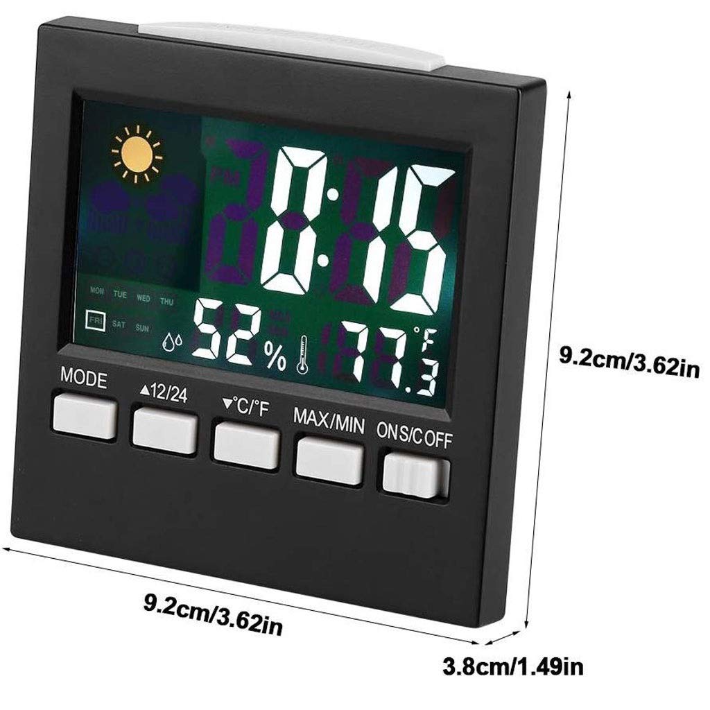 Indoor Outdoor Thermometer Hygrometer, with Color Screen, Weather Forecast, Alarm Clock, Temperature, Adjustable Bright
