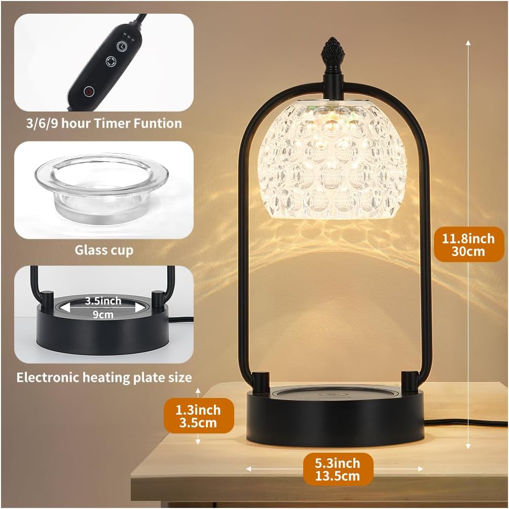 Candle Warmer Lamp with led Color Changing, Electric Candle Lamp Warmer wtih Timer Candle Warmer Gifts for Mom Bedroom Home Decor (Double Pole-Blcak)