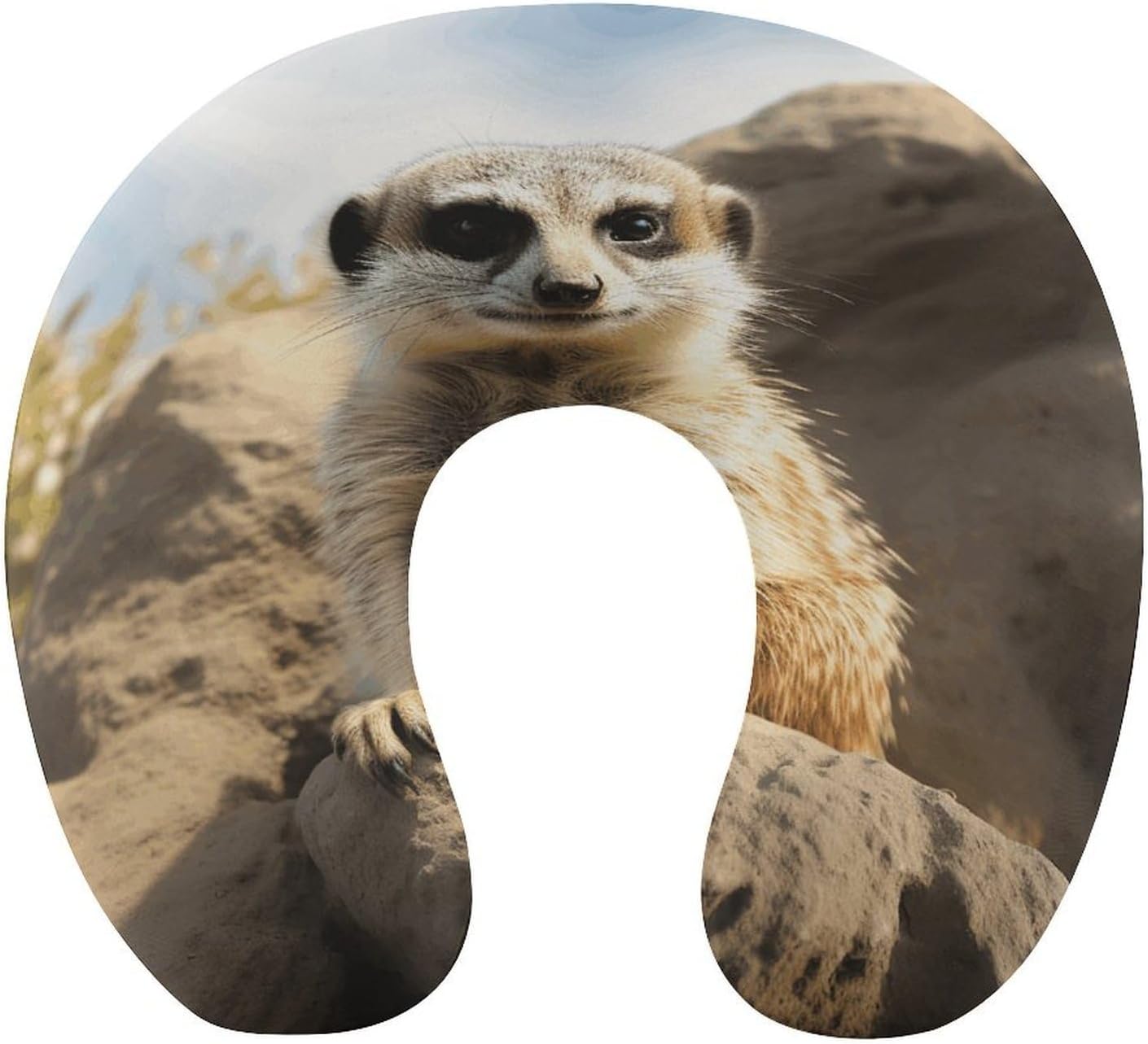 Meerkat Animal Neck Pillow Memory Foam U Shaped Pillows Portable Pillows for Shoulder Travel Head Support Pillow with Concealed Zipper for Airplane Car Home Office