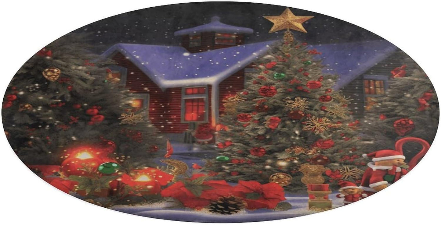 Christmas Cheer Circle Rug Retro Luxury Coral Velvet Floor Mat Non Slip Soft Indoor Floor Carpet Comfy Thickened Area Rugs Modern Aesthetic Minimalist Carpets for Home Decor