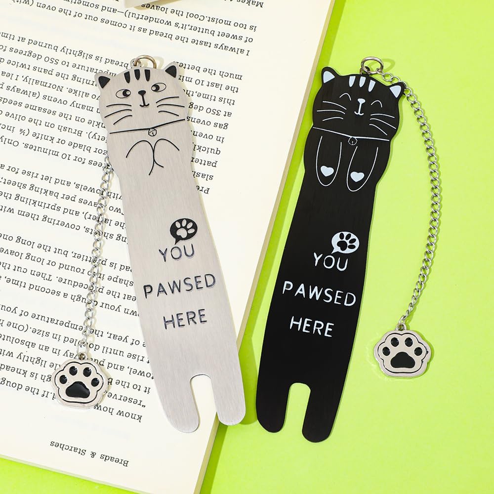 Cute Black Cat Metal Bookmark with Cat Paw Pendant You PAWSED HERE Cute Bookmark for Women Funny Book Marks Cute Gift School Supplies (Cat Bookmark Set B)